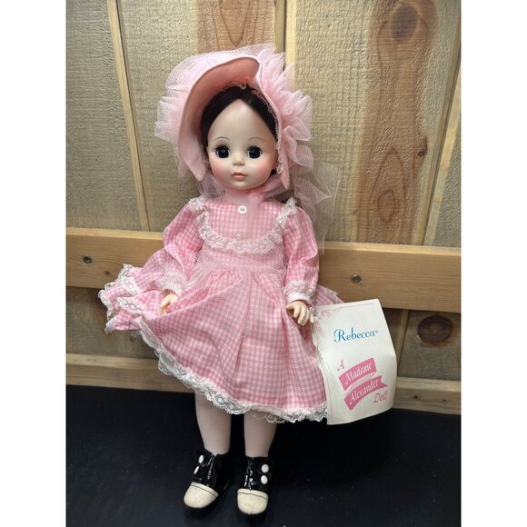 Madame Alexander 1965 Rebecca Doll 14" In Pink Gingham Dress & Bonnet With Black - Picture 1 of 7